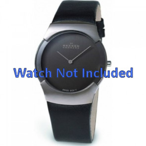 Horlogeband Skagen 582XLSLM / 583XLSLB / 583XLSLC Leder Zwart 25mm